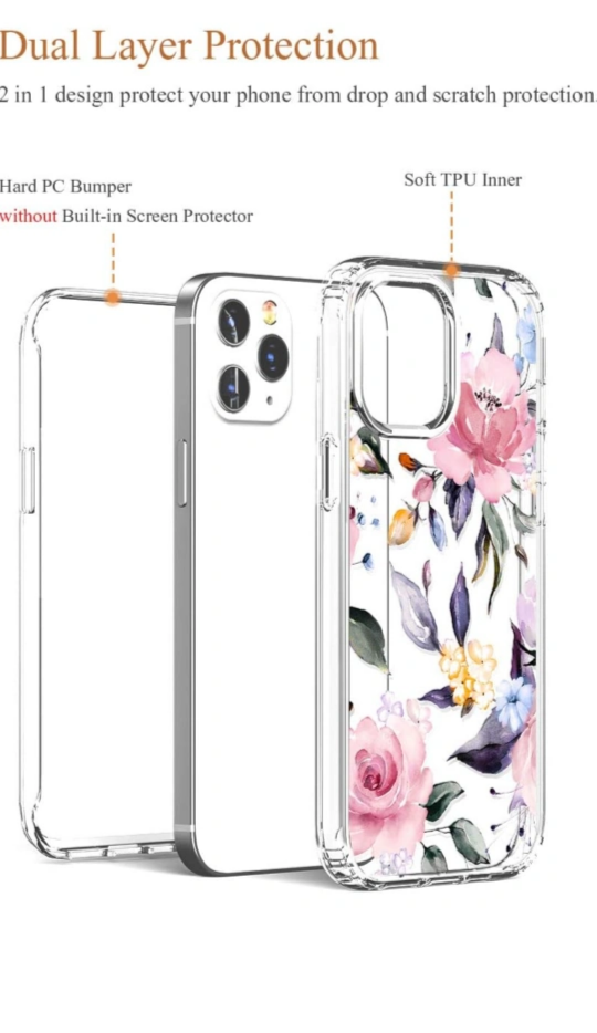 iPhone 12 Pro Max Case, Clear Floral Flower ,Pink - photo 2