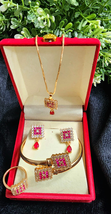 4 piece combo locket set with chain, earings, ring and bracelet thumbnail