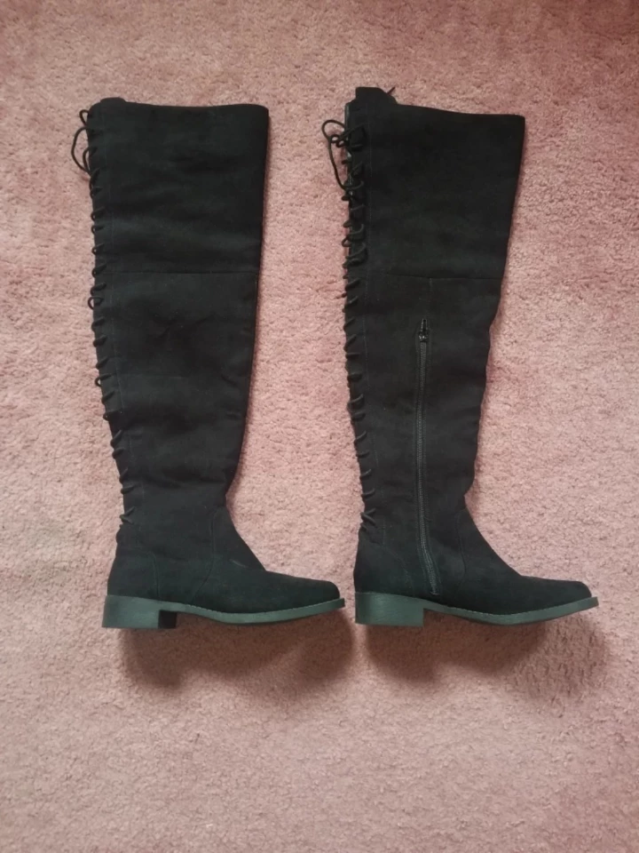 Over the Knee Suede Boots - Size 8 Black
