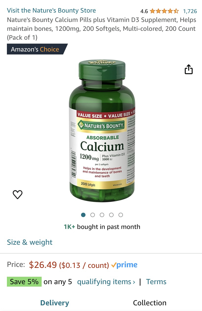 Nature’s Bounty Calcium+Vitamin D3 Supplement image indicator(4)