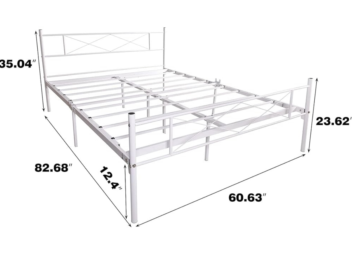 Metal Bed Frame (White, Queen) - photo 3
