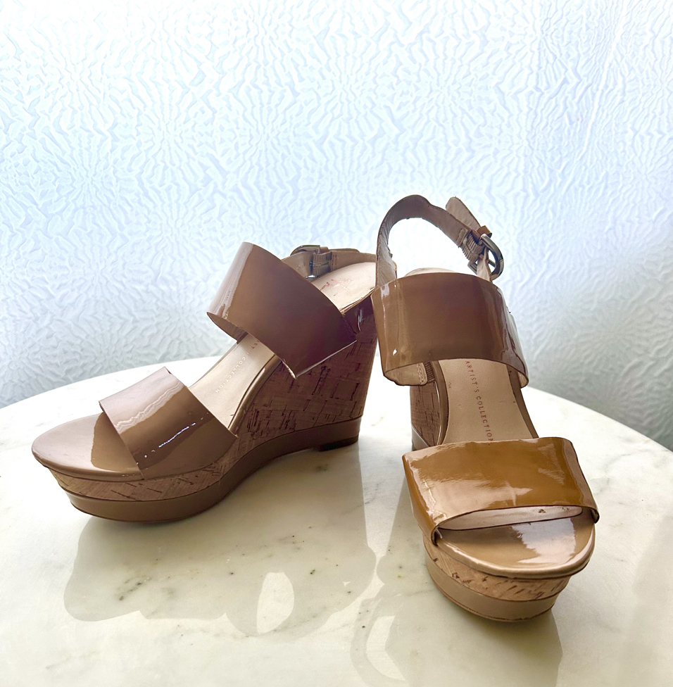 Brand New Franco Sarto Tan/Nude Cork Wedge  Sz 7