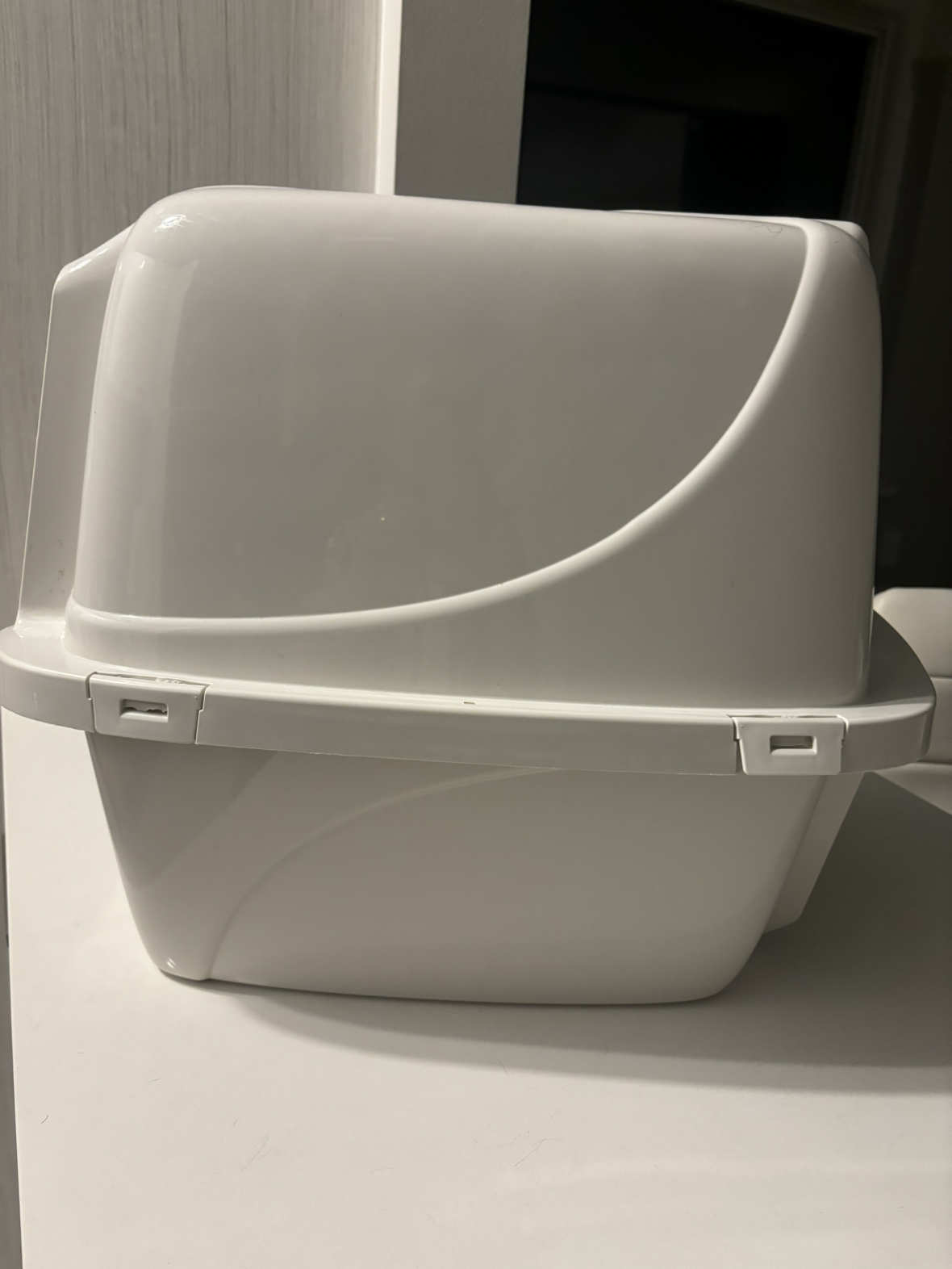 Cat litter box, raised bowl set and hair brush