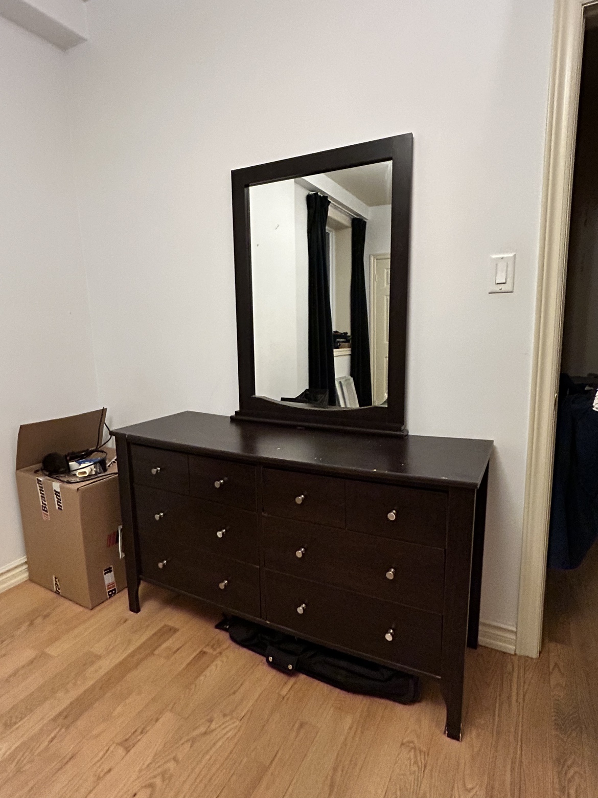Wooden drawer dresser with mirror thumbnail