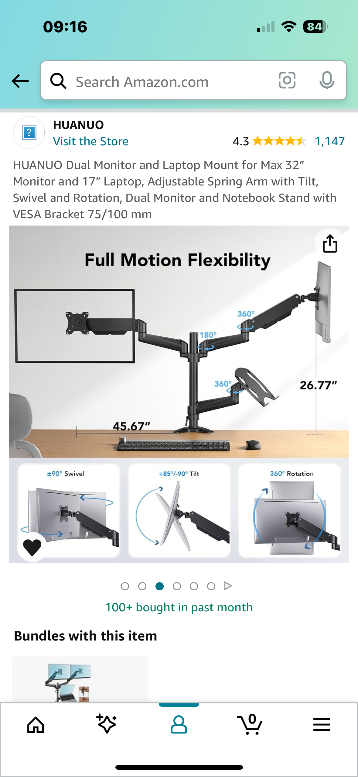 Huanuo dual monitor and laptop mount - photo 3