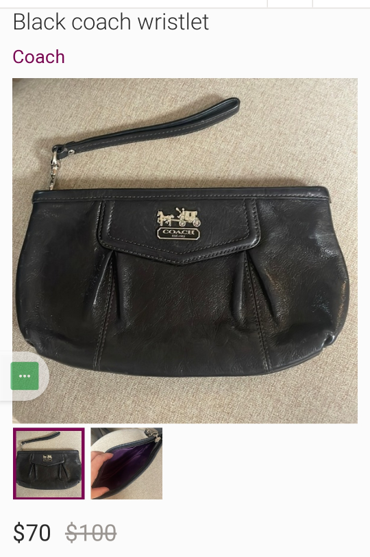 Coach wristlet, black leather exterior. image indicator(6)