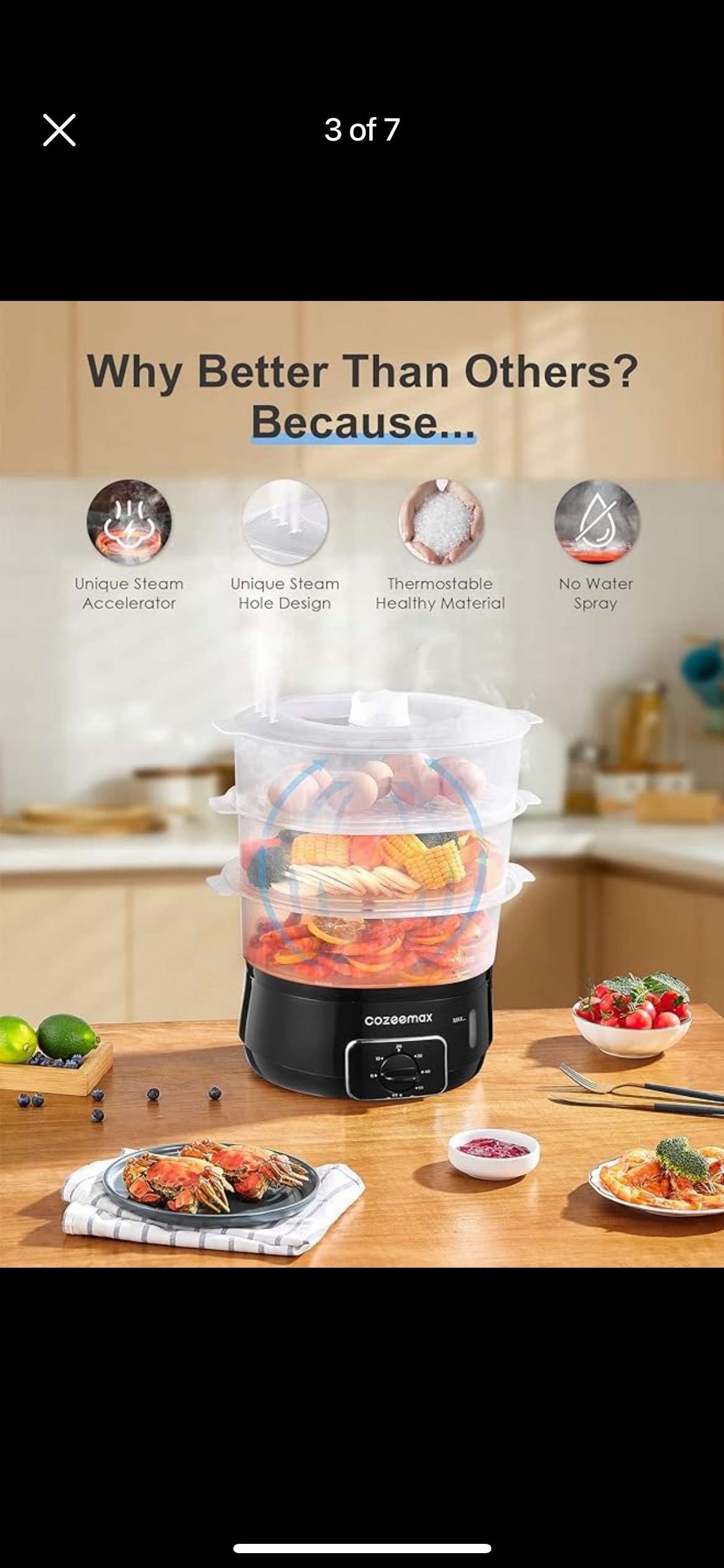 Cozeemax Electric Food Steamer for Cooking 3 Tier - photo 3