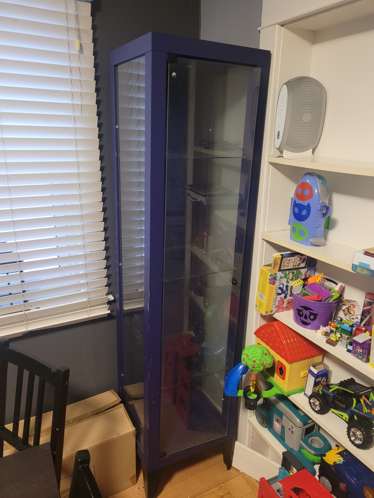 "Tardis" looking glass shelf display