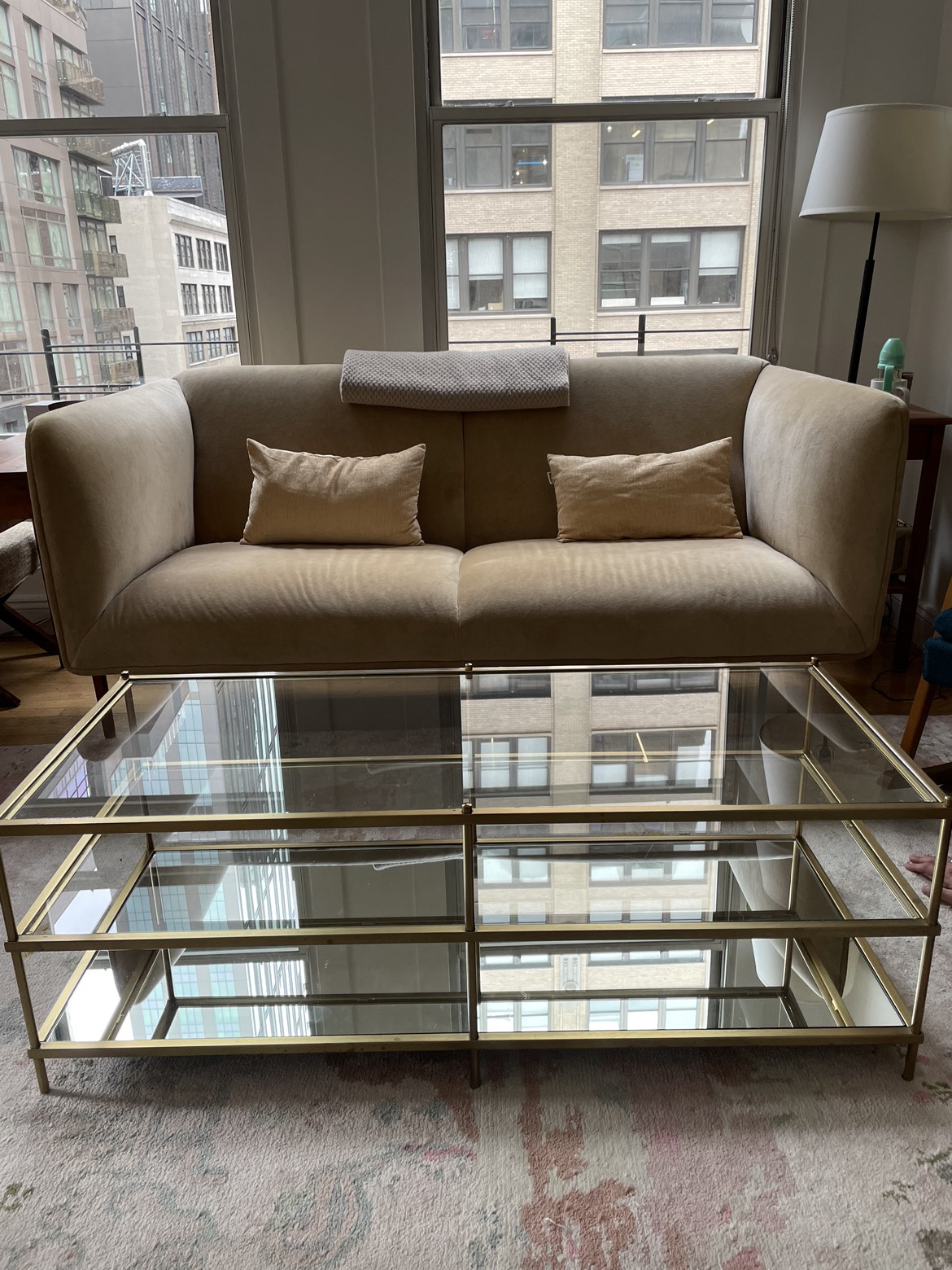West Elm Mirror and Glass tiered coffee table
