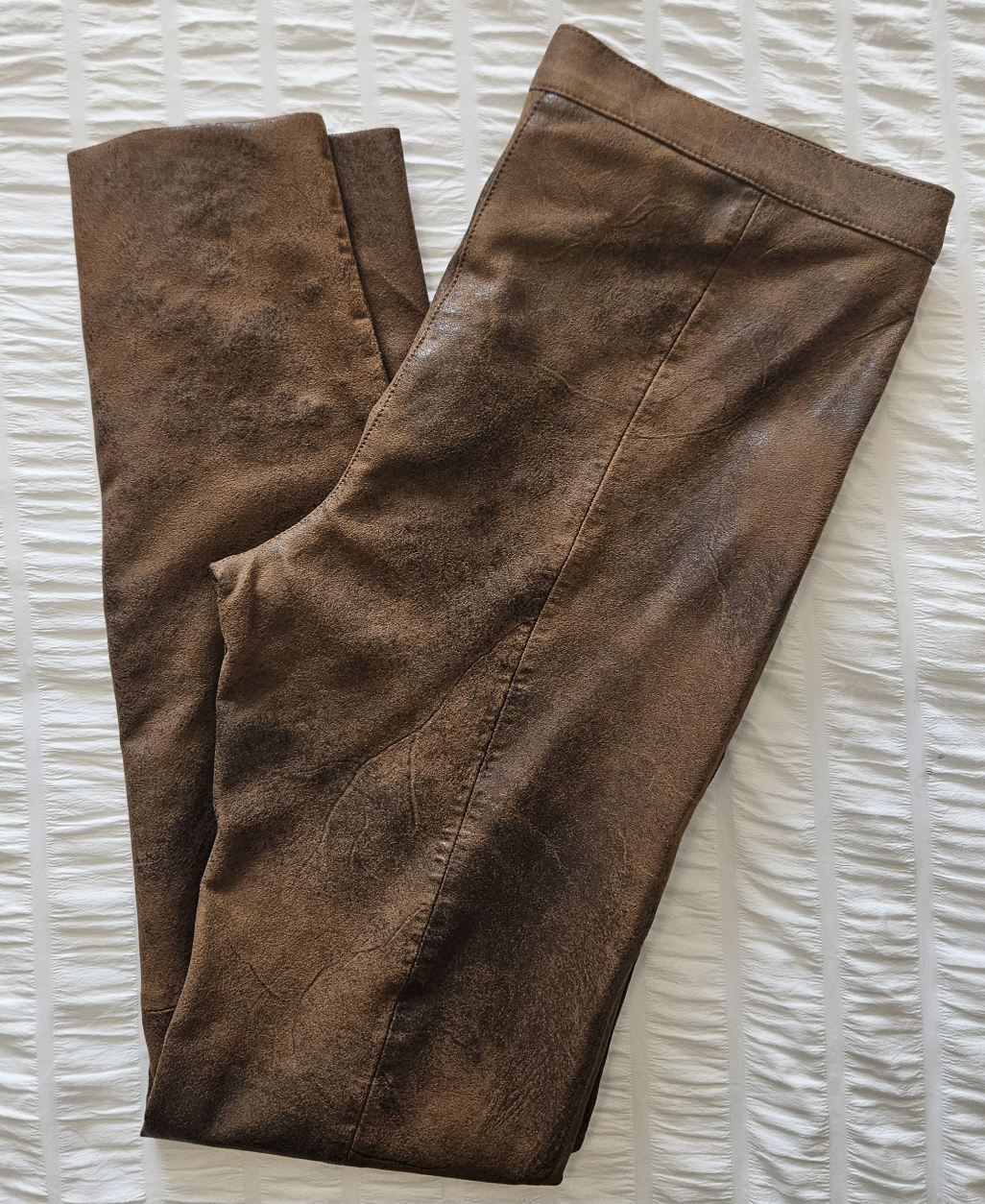 ZARA Brown Distressed Faux Leather Leggings