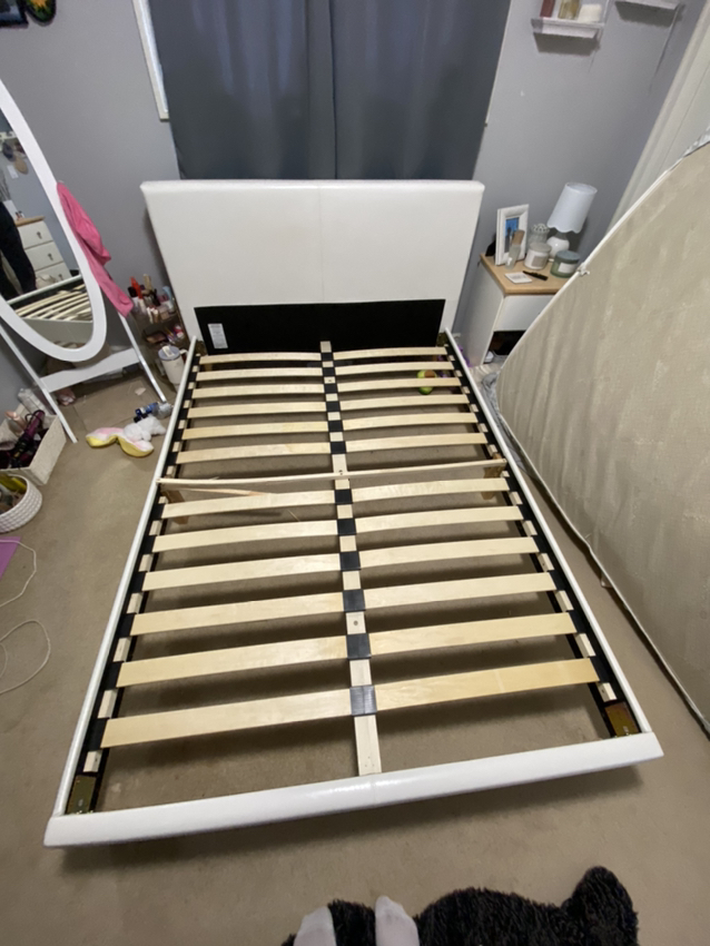 White full size bed frame w/ mattress - photo 3