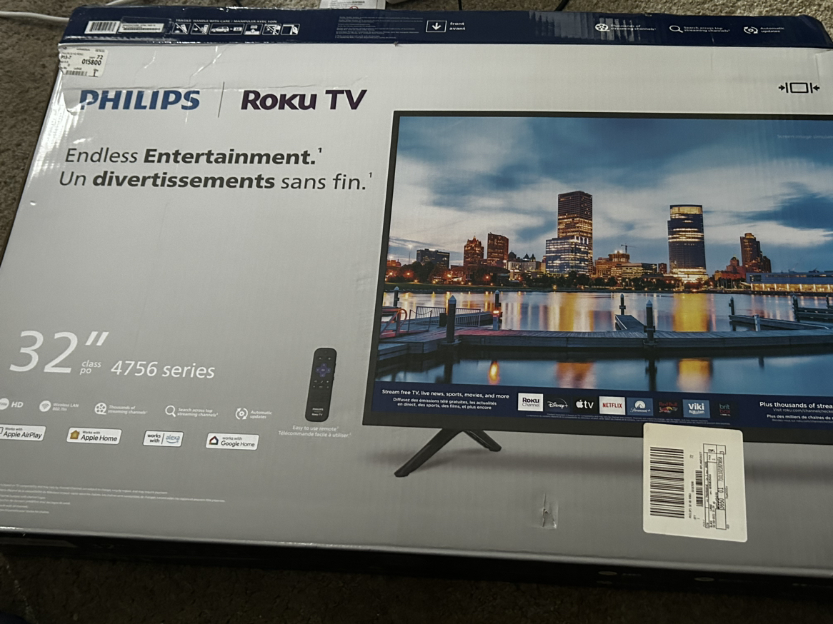 Phillips 32 inch Roku TV with box, no remote image indicator(3)