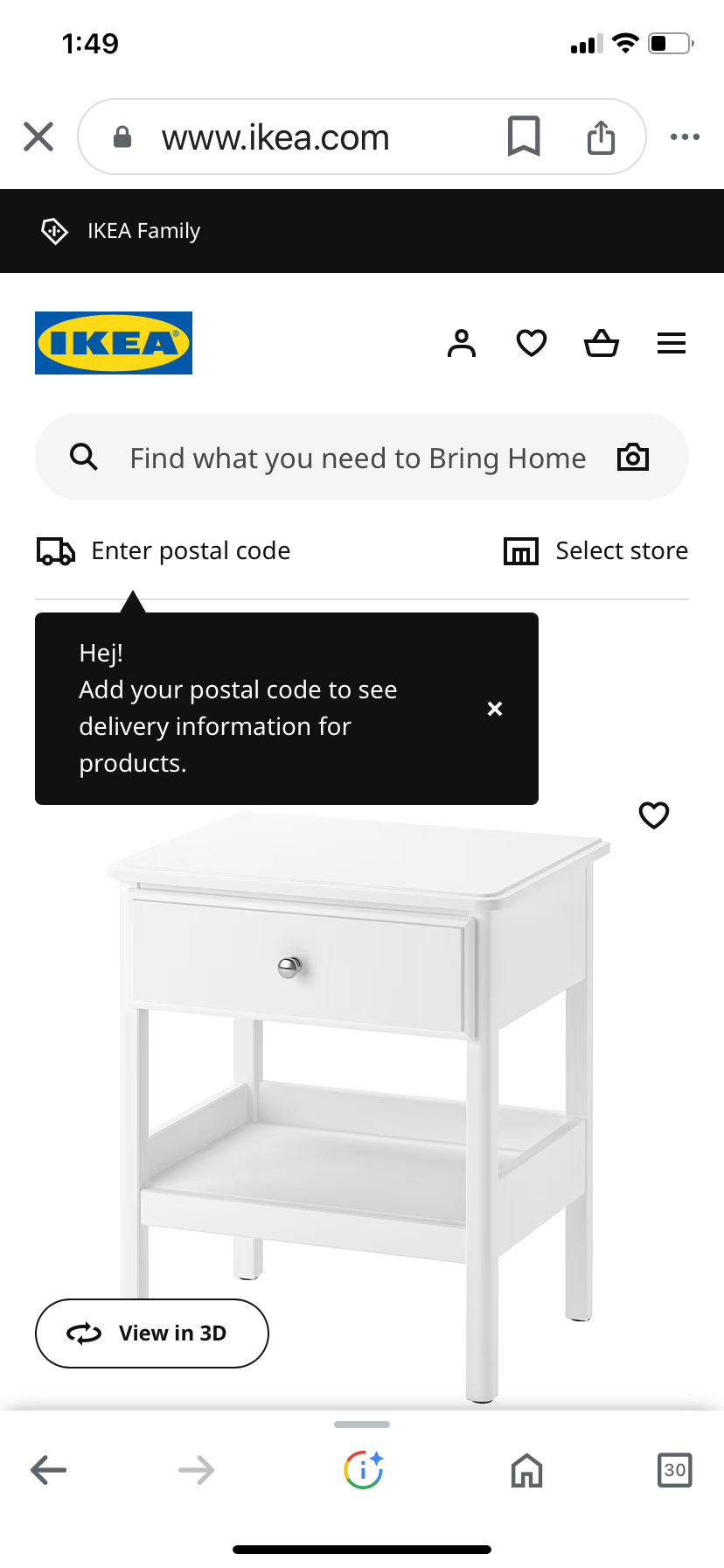 Tyssedale ikea night table