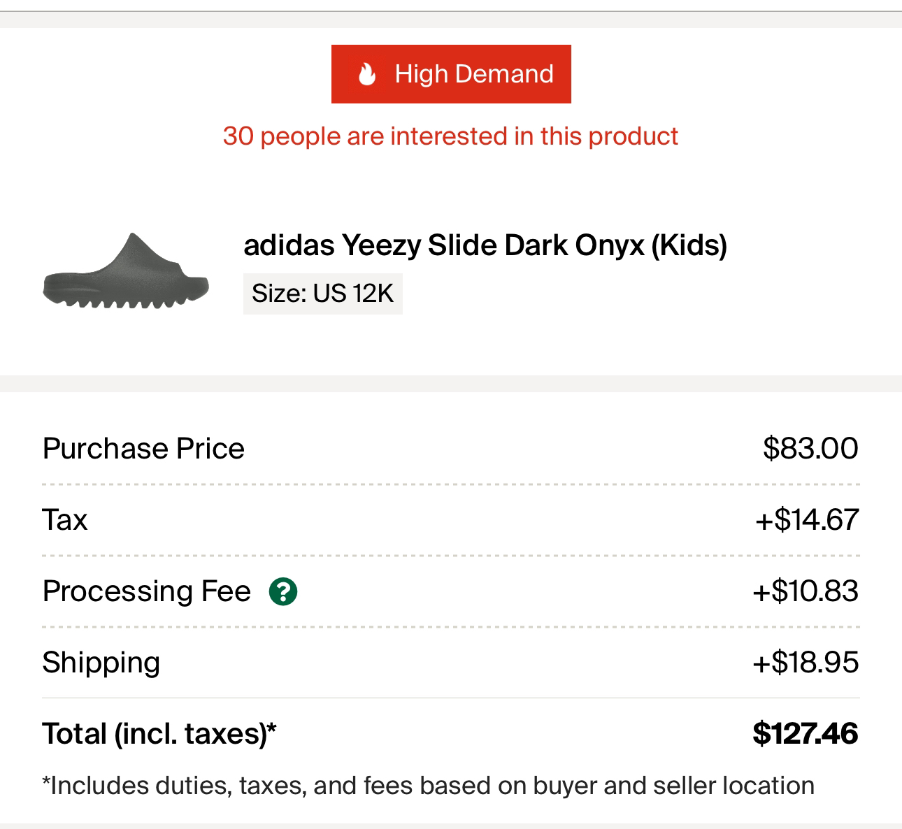 Kids Yeezy Slide (Dark Onyx) Size 12 - photo 3