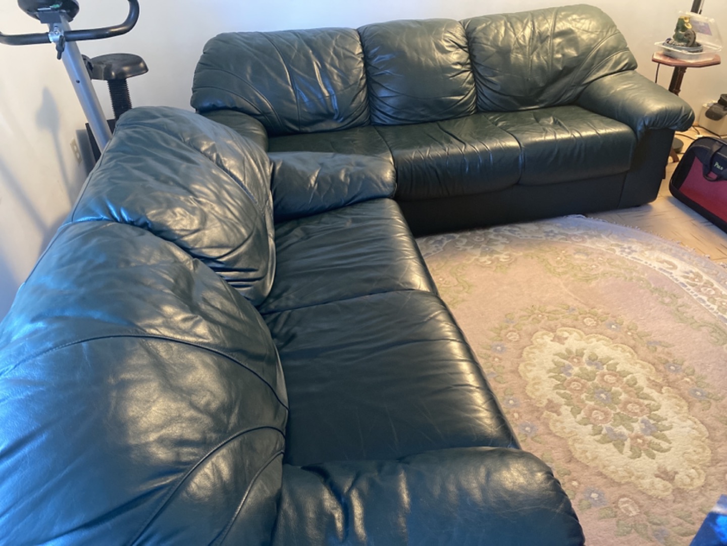 Leather sofa, coffee table