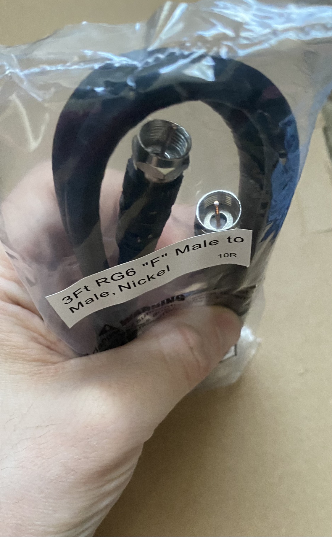 Coaxial 3 ft RG6 “F” Male to Male, Nickel Brand New