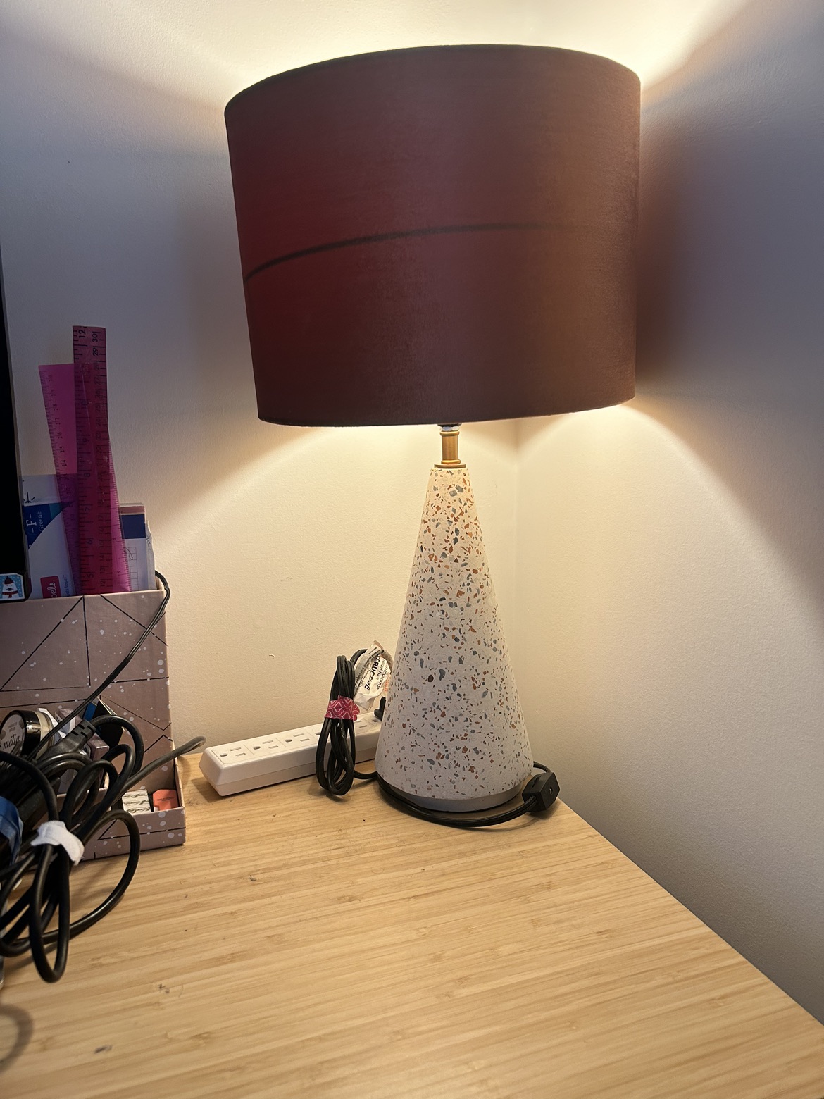 Concrete Terrazzo Table Lamp with orange velvet shade thumbnail