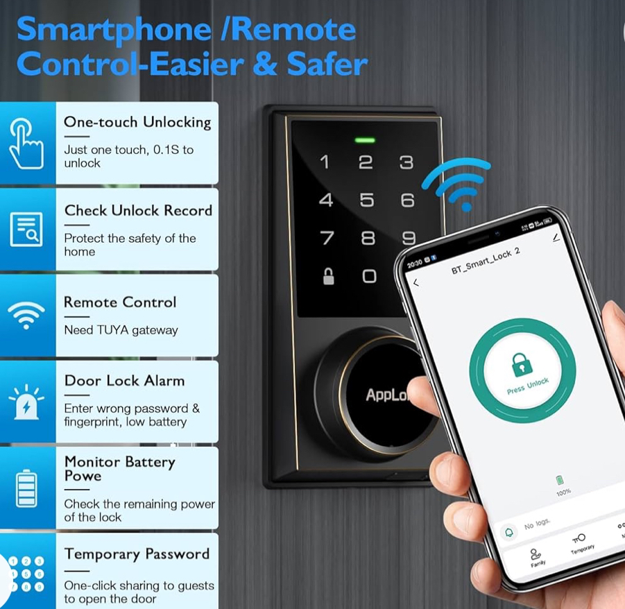 Smart Lock, Touchscreen Keypad Door Lock with Deadbolt,