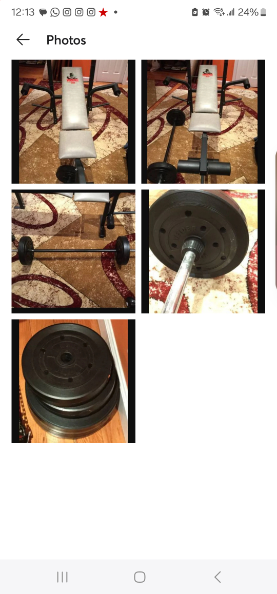Weider weight bench combo w/ lifting bar & weight plates - photo 2