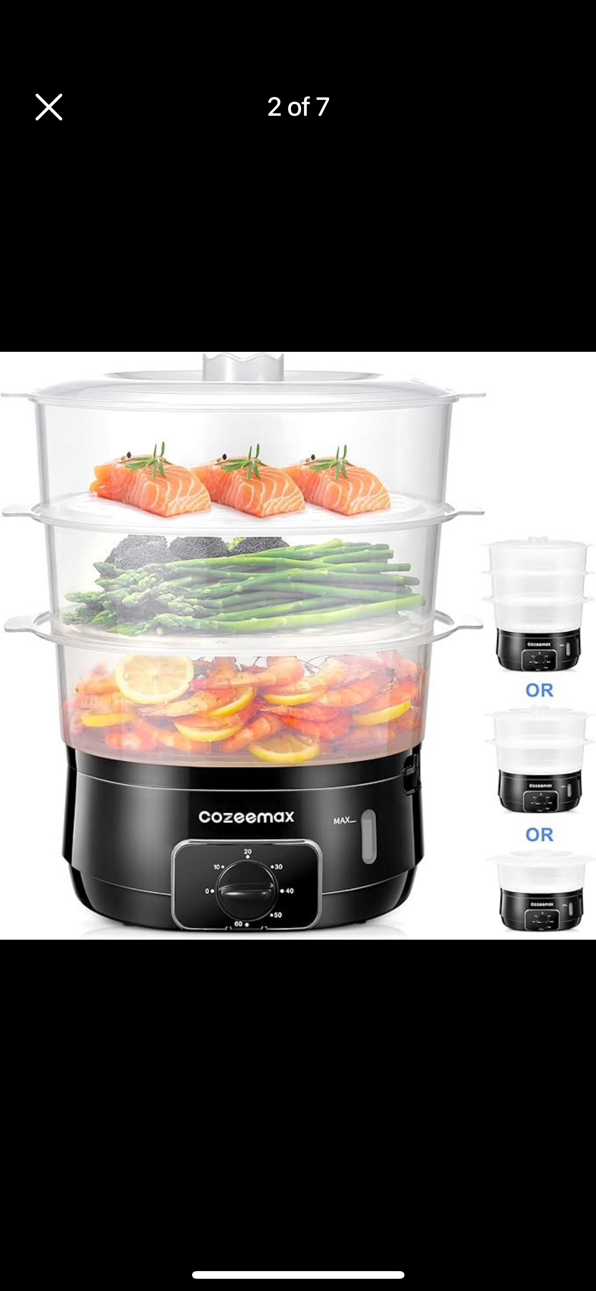 Cozeemax Electric Food Steamer for Cooking 3 Tier