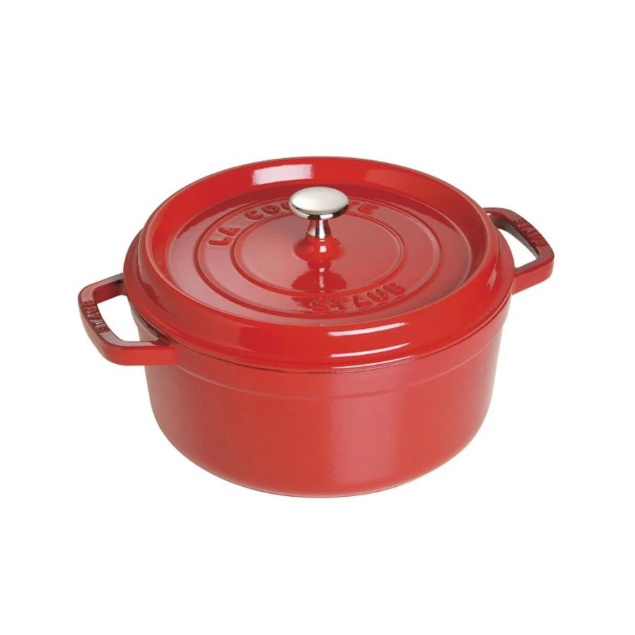 STAUB 5.5qt Red Cast Iron Round Cocotte With Steamer