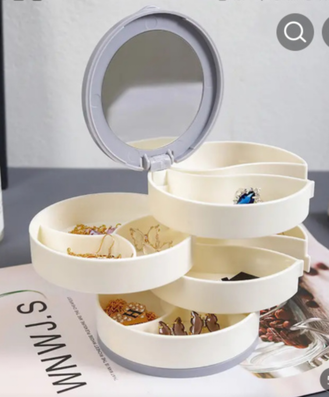 BNIB portable rotating jewel organiser with mirror image indicator(4)