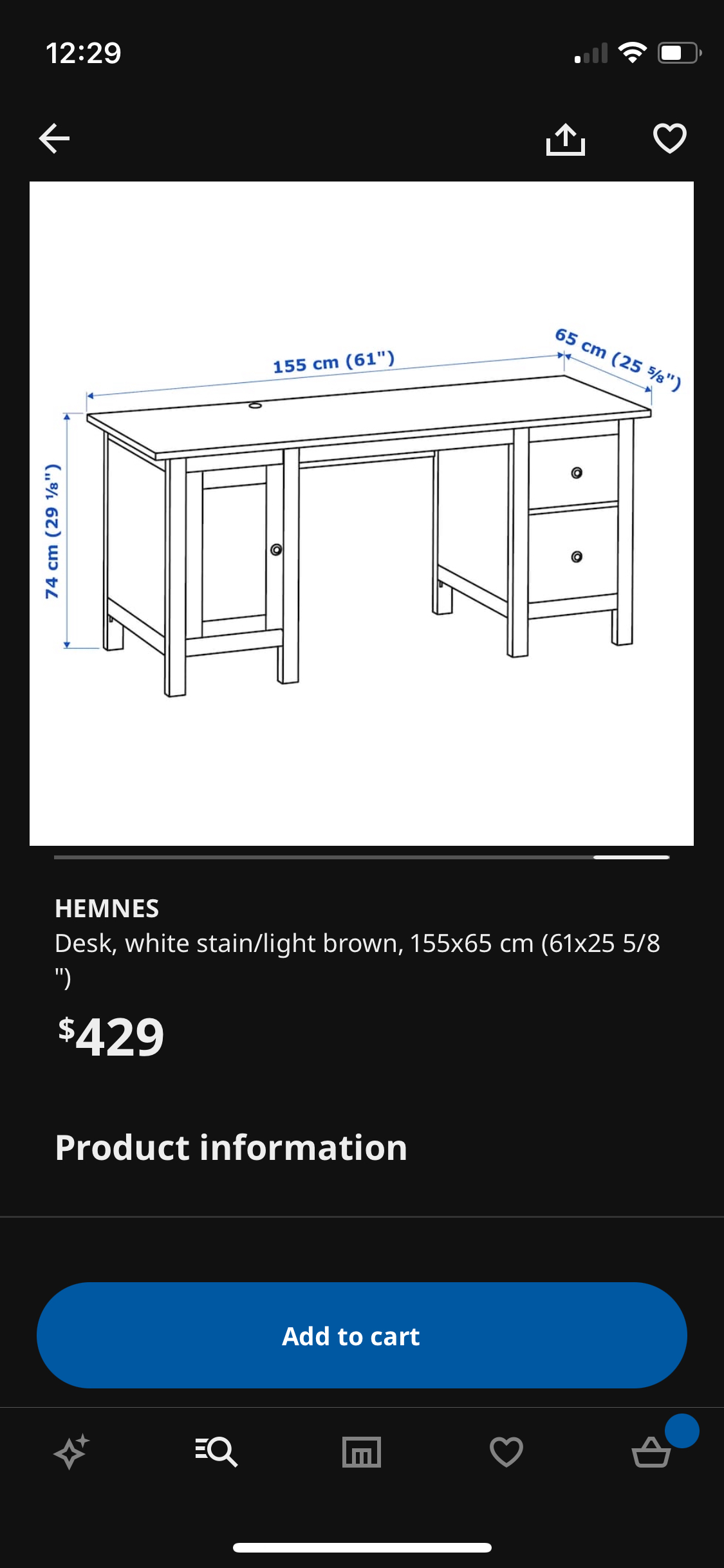 IKEA HEMNES solid wood desk w/ optional hutch add-on - photo 3