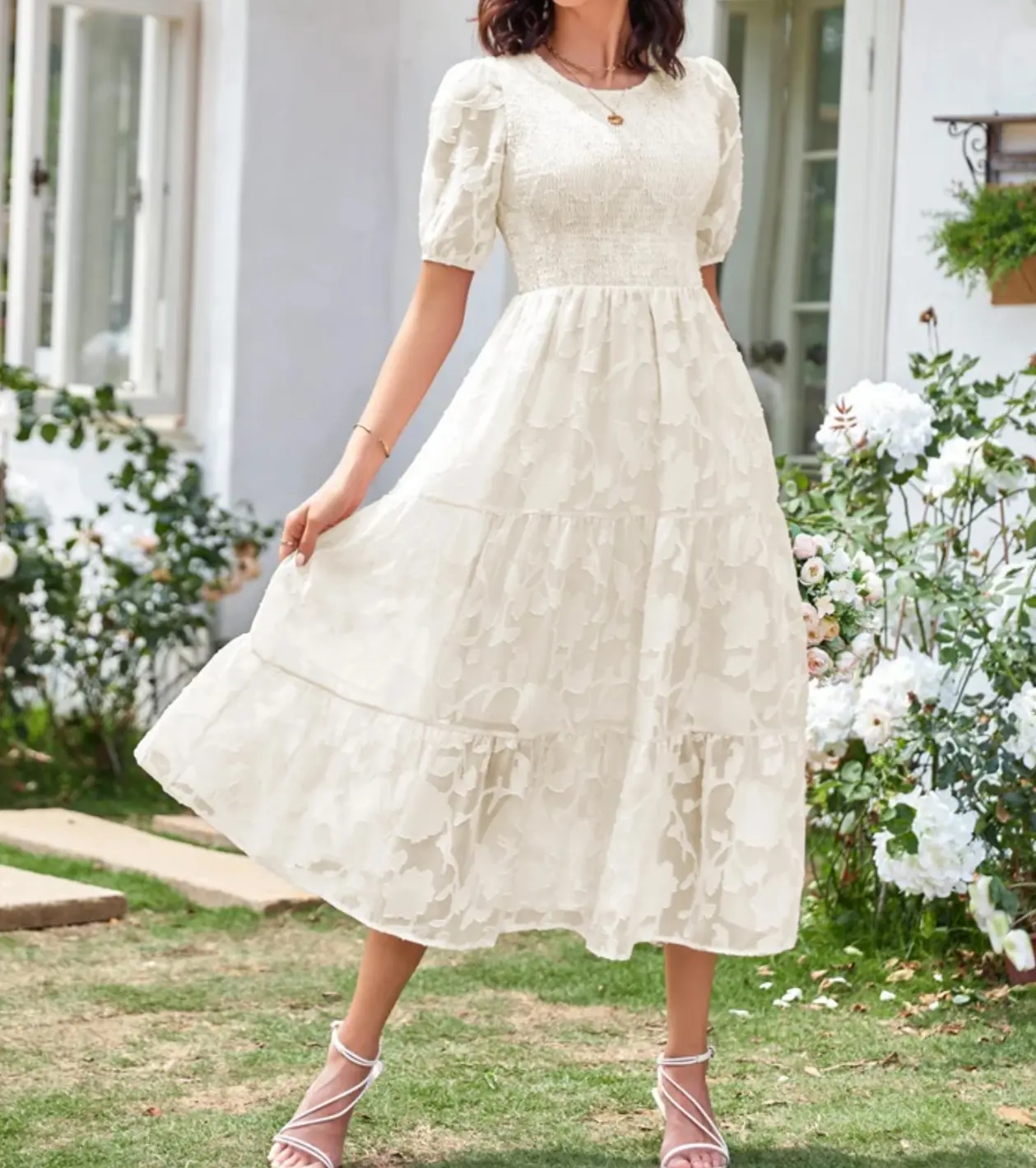 Bubble Sleeve Layered Chiffon Dress