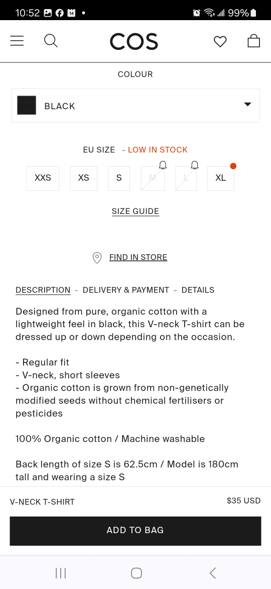 COS #S. Black 100%COTTON  V- NECK T-Shirt. #S. LIKE NEW. image indicator(8)