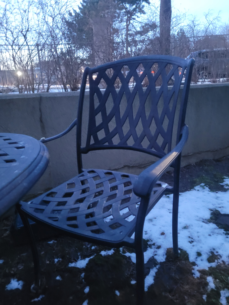 cast iron patio table and chair set with umbrella - photo 2