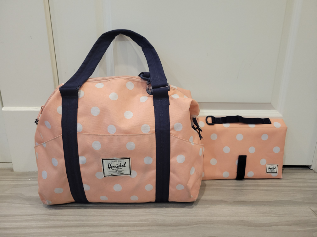 Herschel Supply Co Peach Pink Polka Dot Diaper Bag w Change Mat image indicator(9)