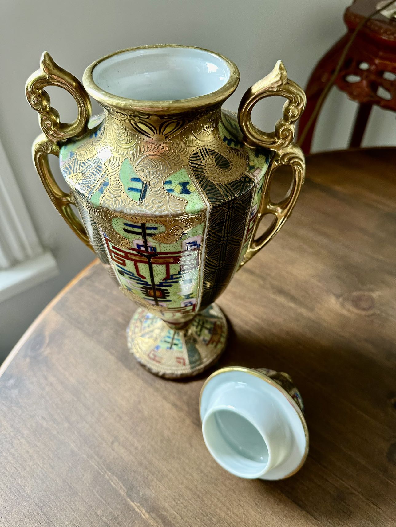 Exquisite Antique Nippon Hand Painted & Golden Handled Urn image indicator(7)