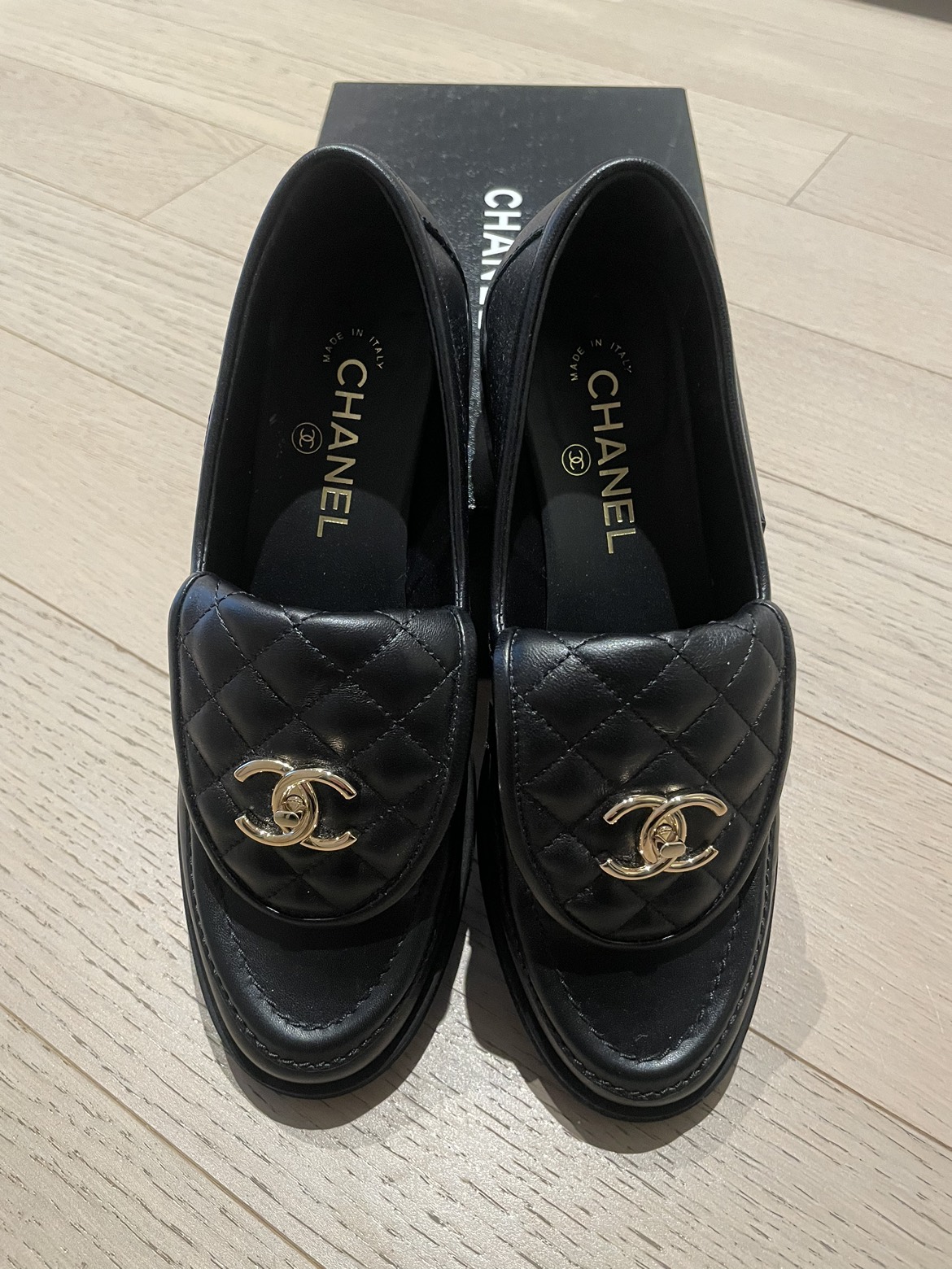 Chanel quilted lambskin turn lock loafers thumbnail