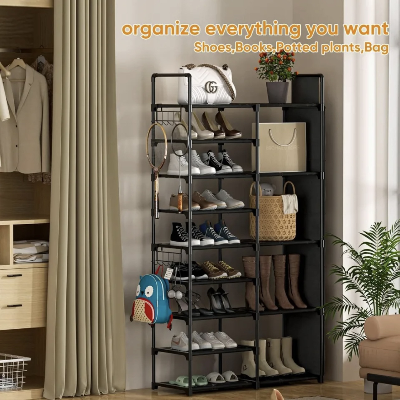 XJJX 9-Tier Shoe Rack Organizer, 28 Pairs Metal Shoe Rack - photo 5