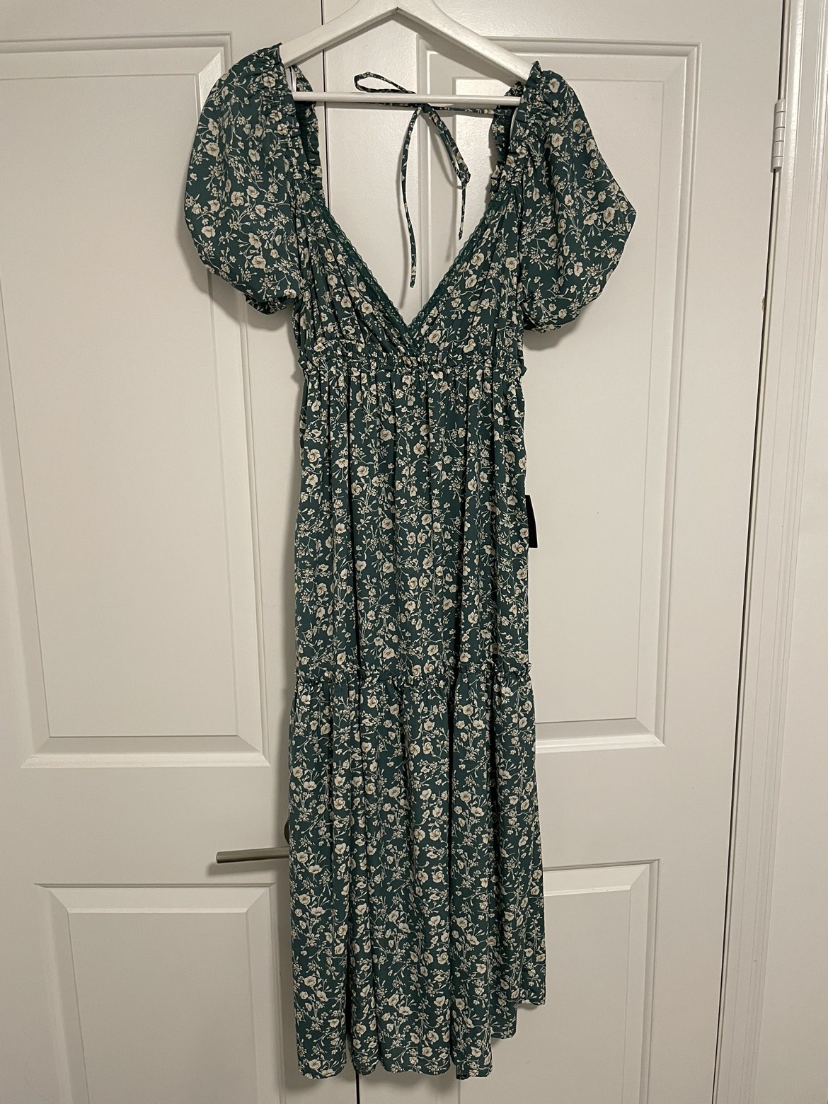 Lulus Floral Midi Dress Teal - M thumbnail