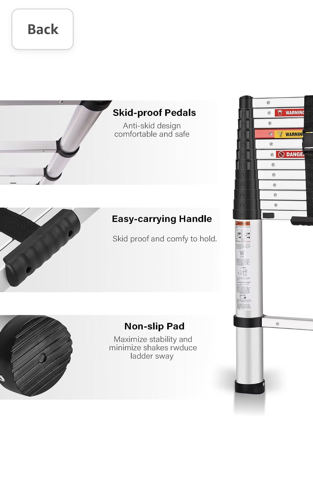 Telescoping Ladder Aluminum 330lb capacity for Household/Hobbies - photo 5