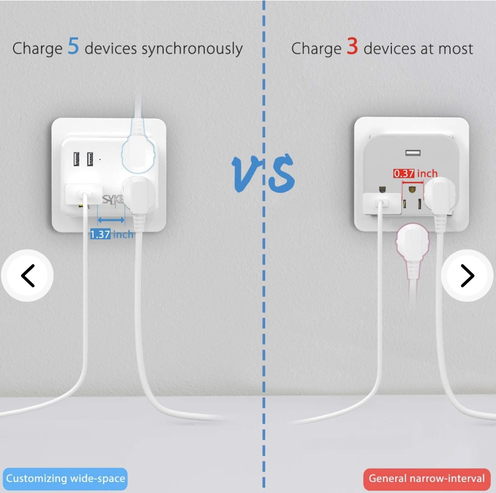 Travel Power Strip 3 Outlet 2 USB Charger Port Multi - photo 2
