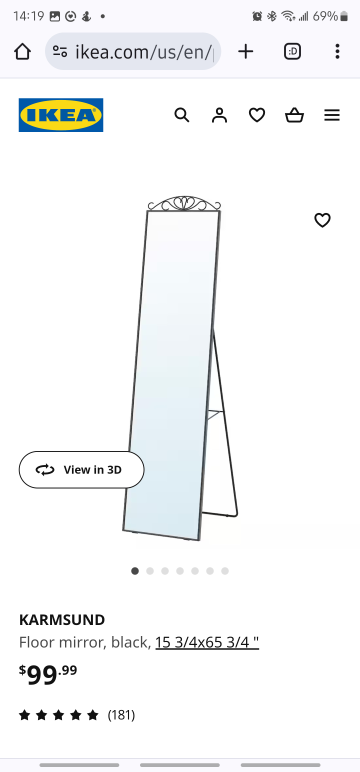 KARMSUND Floor mirror, black, 15 3/4x65 3/4 "
