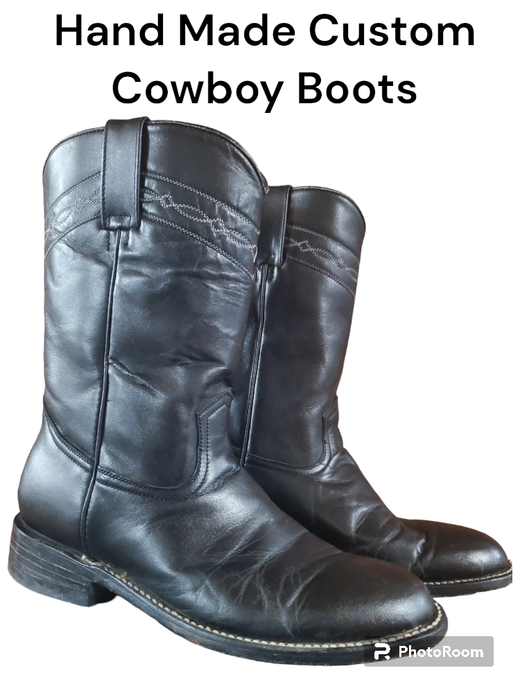 Custom handmade Black Leather cowboy boot thumbnail