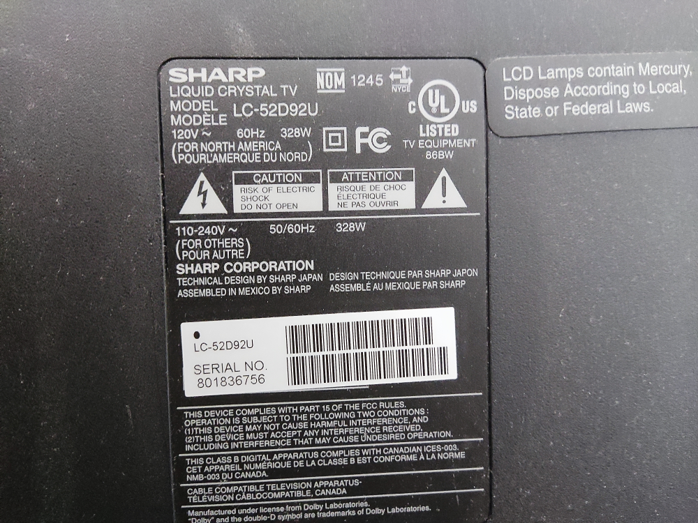 52" Sharp LCD TV (Urgent) image indicator(2)