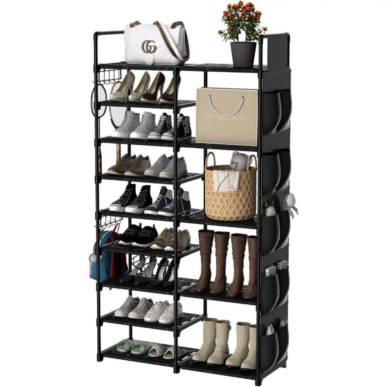 XJJX 9-Tier Shoe Rack Organizer, 28 Pairs Metal Shoe Rack