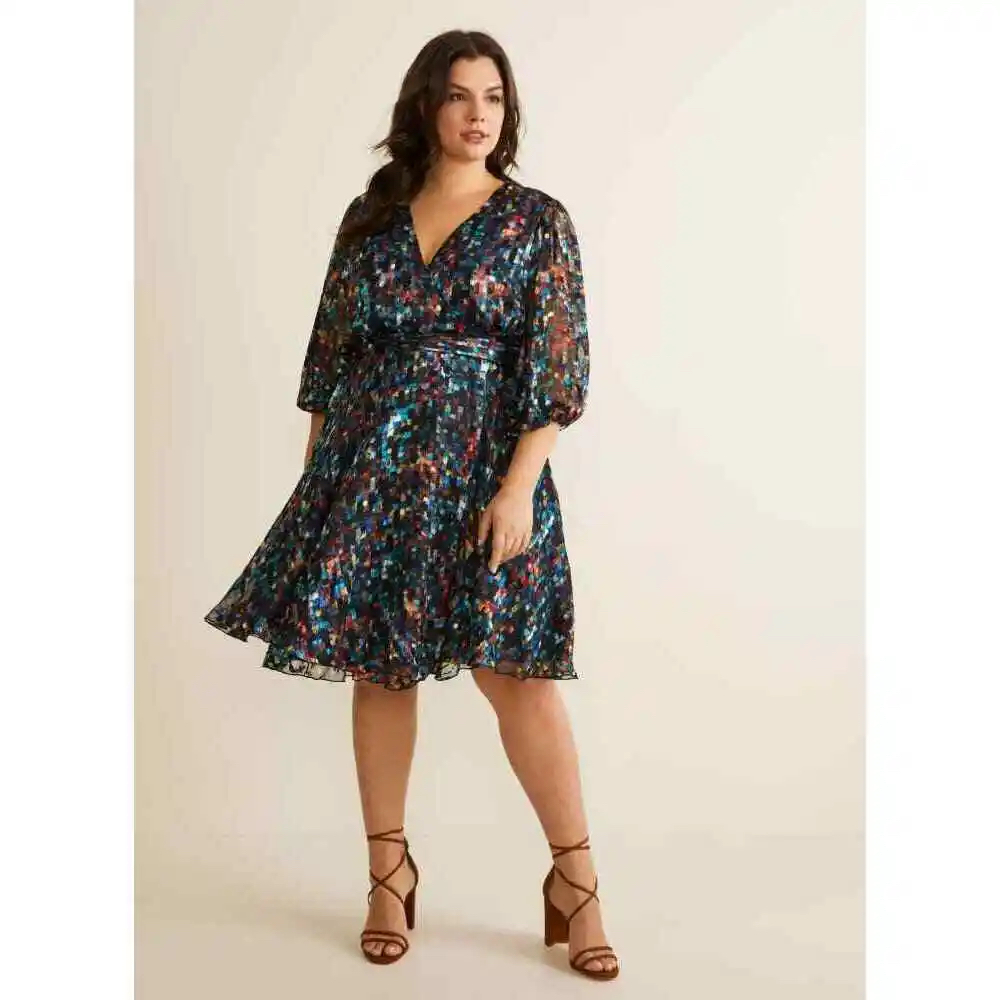 Marée Pour Toi Size 14 Silk Multi-Colour Burnout Wrap Dress thumbnail