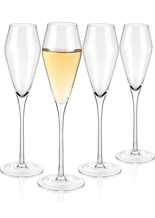 Champagne Crystal Glasses, Set of 5 - Hand Blown