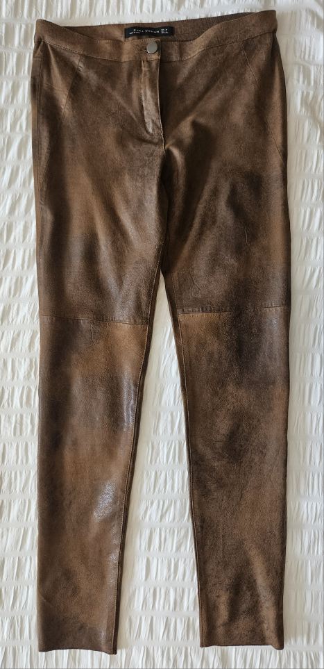 ZARA Brown Distressed Faux Leather Leggings - photo 3