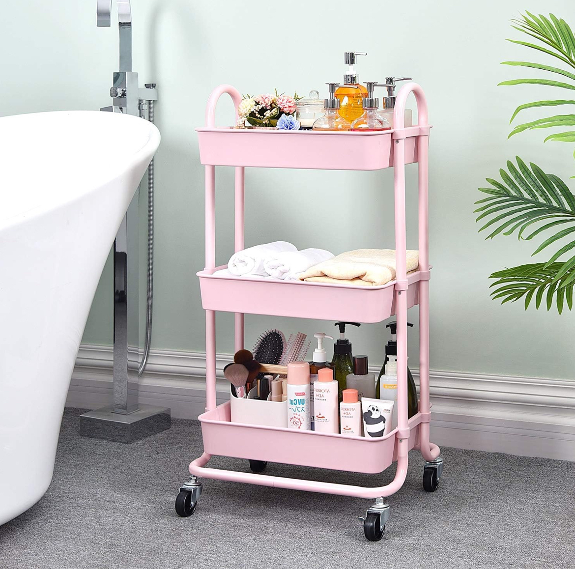 Pink Rolling Utility Cart