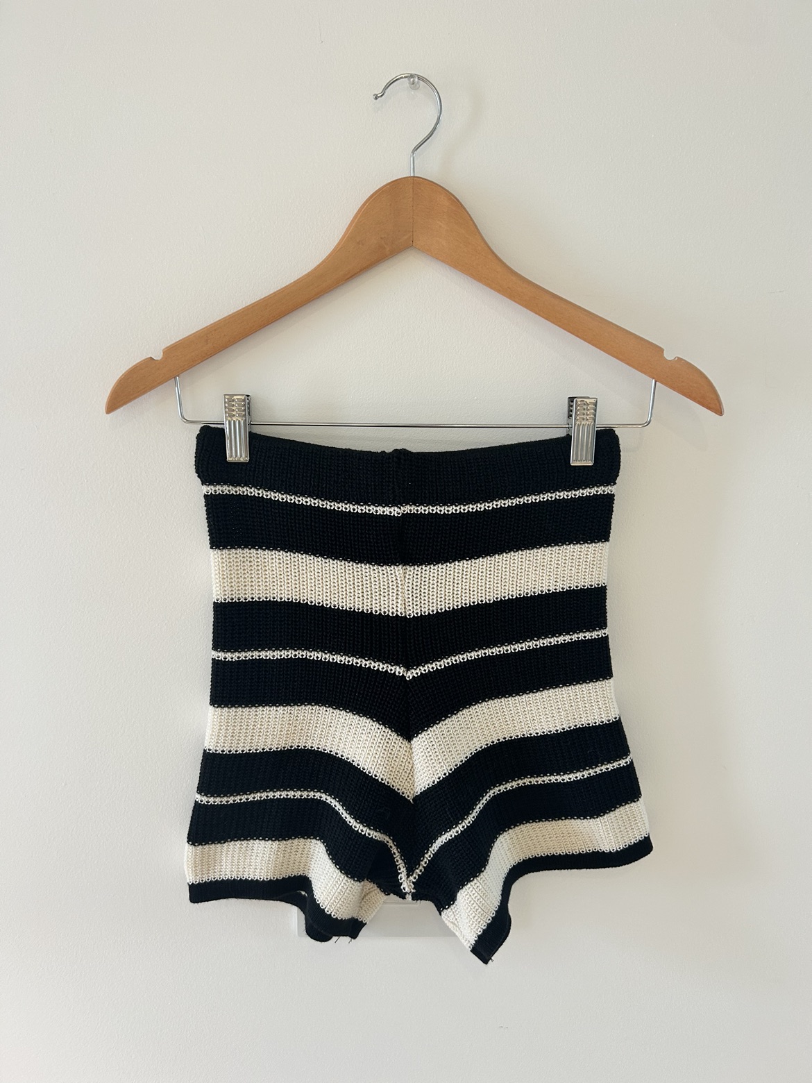Handmade High Waisted Knit Cream and Black Stripe Shorts