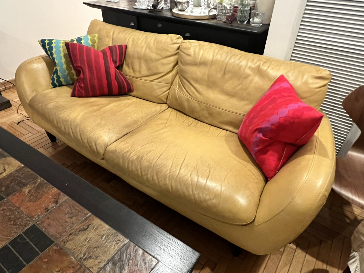 Leather Sofa Couch in Mustard Yellow