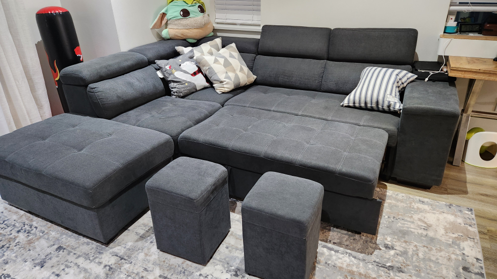 Sectional Sofa bed with ottoman and benches