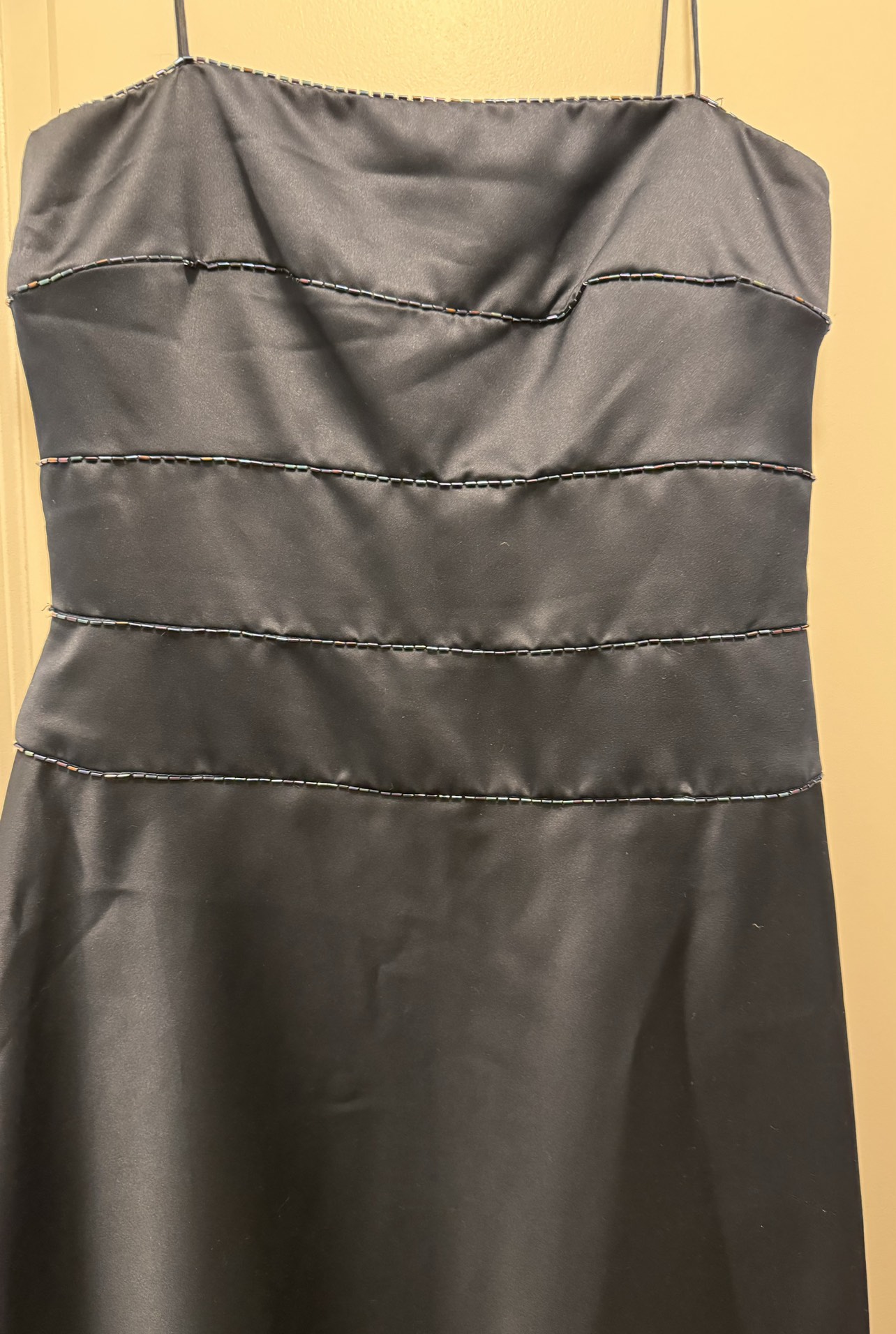 Navy Sateen evening dress with navy beaded embellishment - photo 2