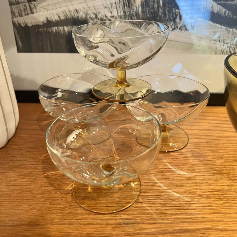 1960’s Amber Glass Bowl & Champagne Coupe Glass Set - photo 3